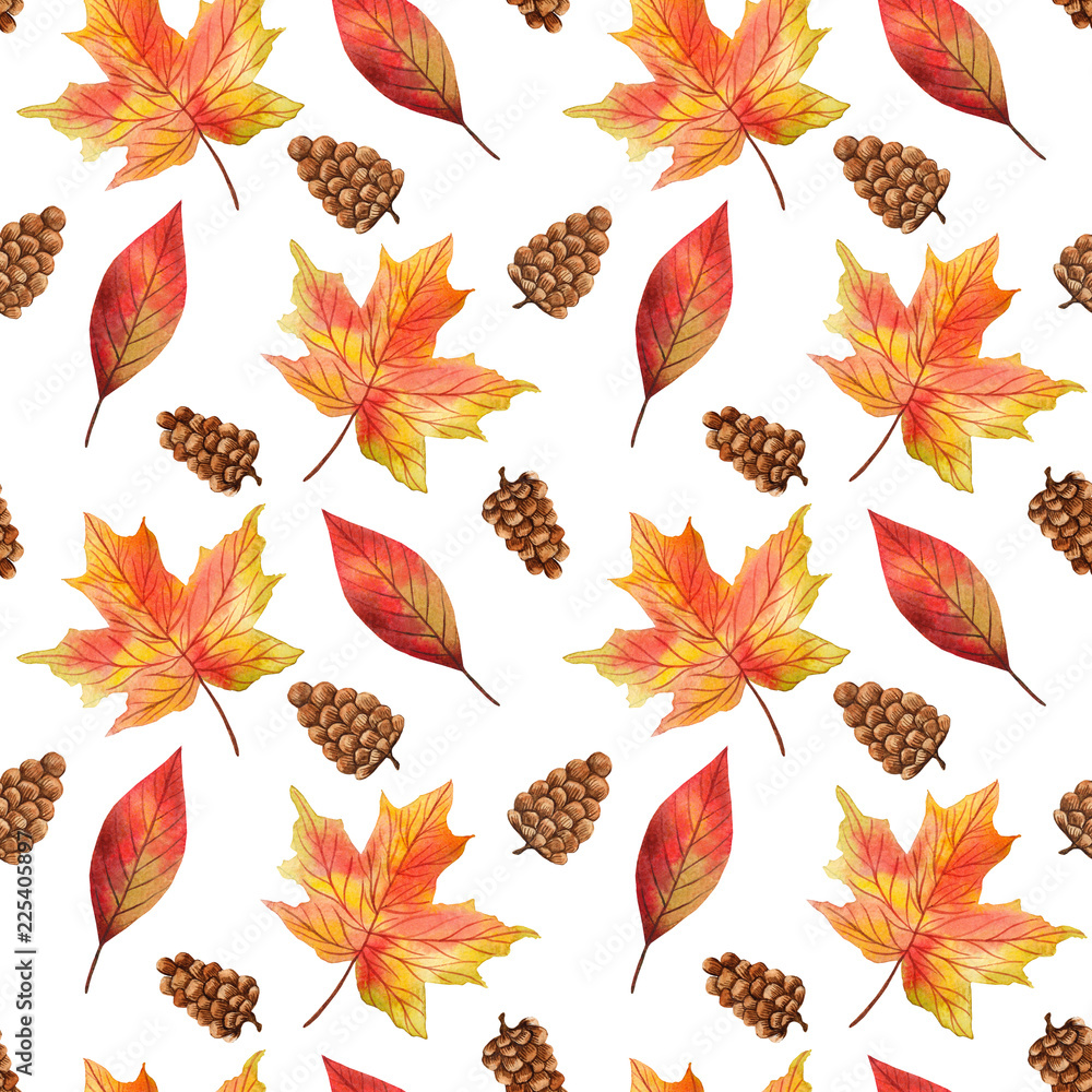 Obraz premium watercolor seamless pattern of autumn leaves for design and decoration