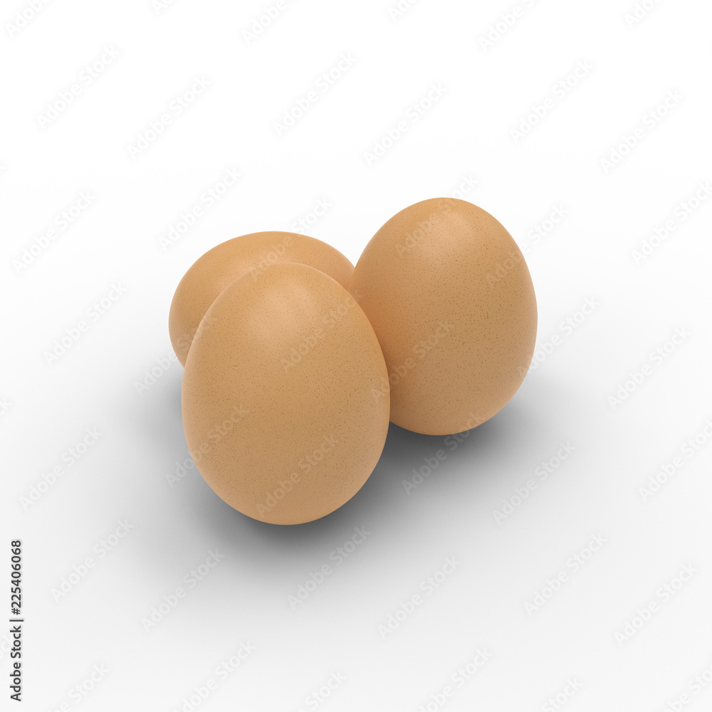 Hi resolution 3D render of three eggs isolated on white Hi resolution 3D render of three eggs isolated on white