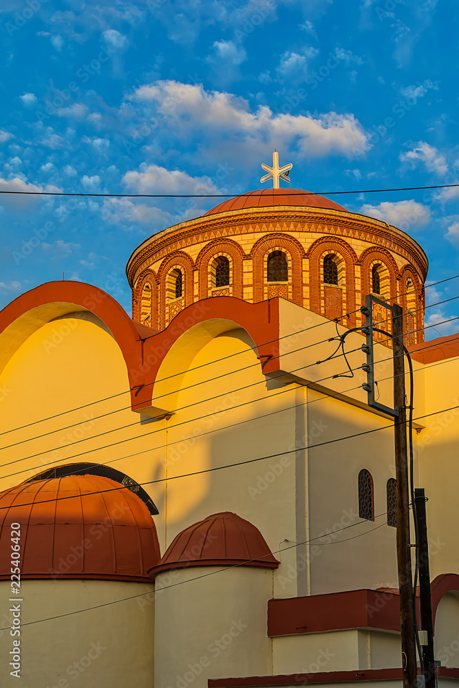 Fototapeta premium Asprovalta, Greece - August 10, 2018: Orthodox Church in Asprovalta, Greece