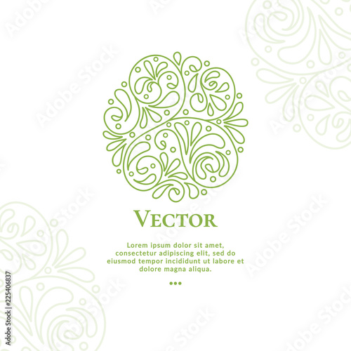 Organic leaf emblem in linear style. Elegant, classic elements. Can be used for jewelry, beauty and fashion industry. Great for logo, monogram, invitation, flyer, menu, brochure, background.