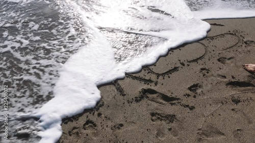 Sea Wave Effacing the Word Stress Written in Sand photo