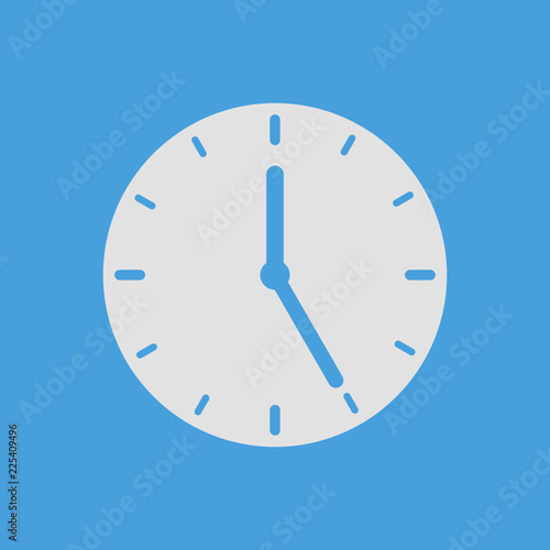 Clock face flat design illustration with hands and hour marks.