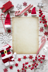 Festive Christmas Flat Lay, Vertical Paper, Copy Space, Snow
