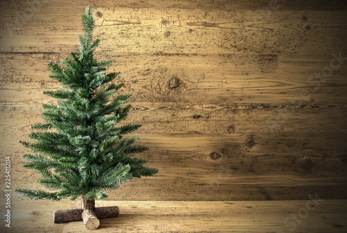 Green Christmas Tree On Brown Vintage Background photo