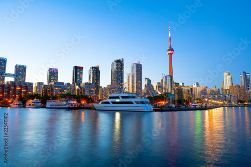 Photography View of Toronto downtown over the marina at sunset
