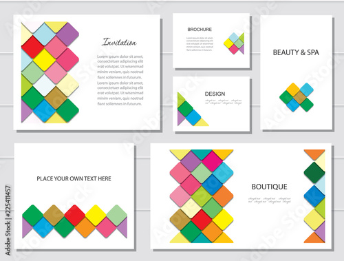 Brochures, flyers and business card templates set. Mosaic fancy pattern in different designs.