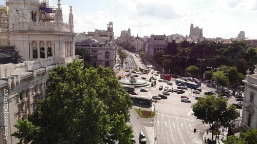 Aerial view Alcala street and Cibeles¬¥s fonts, Madrid, Spain