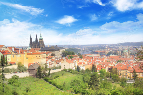 Beautiful view of St. Vitus Cathedral, Prague Castle and Mala Strana in Prague, Czech Republic