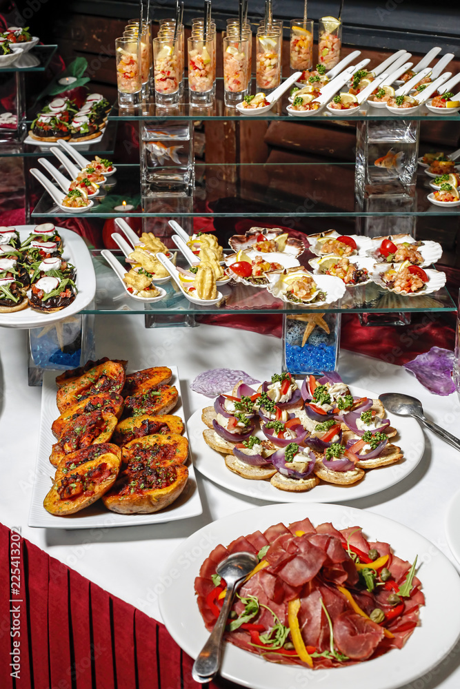 Variety of arranged party finger food - cold buffet
