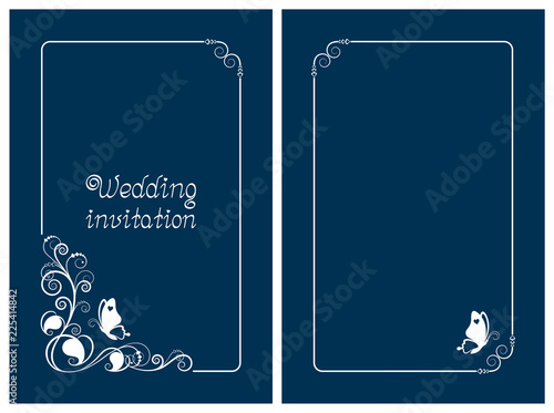 Cyan wedding invitation and save the date cards. Vertical template