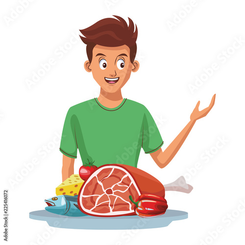 Young man and healthy food