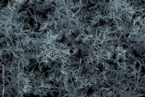 Decorative ice flowers pattern on black matte background