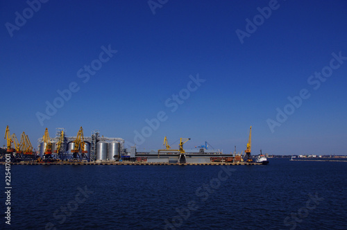 sea cranes in the port in Odesa, Ukraine.