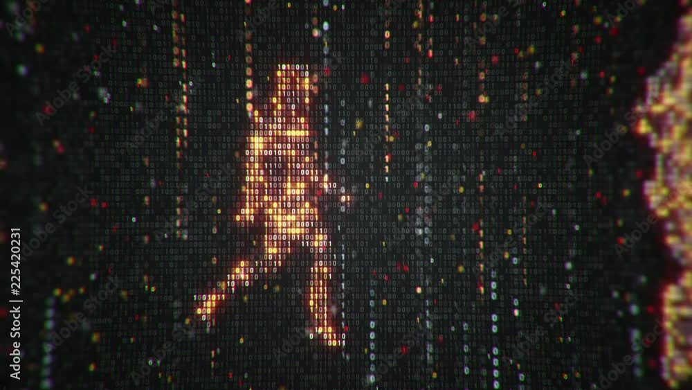 Abstract background with animation flickering binary digits and earth ...