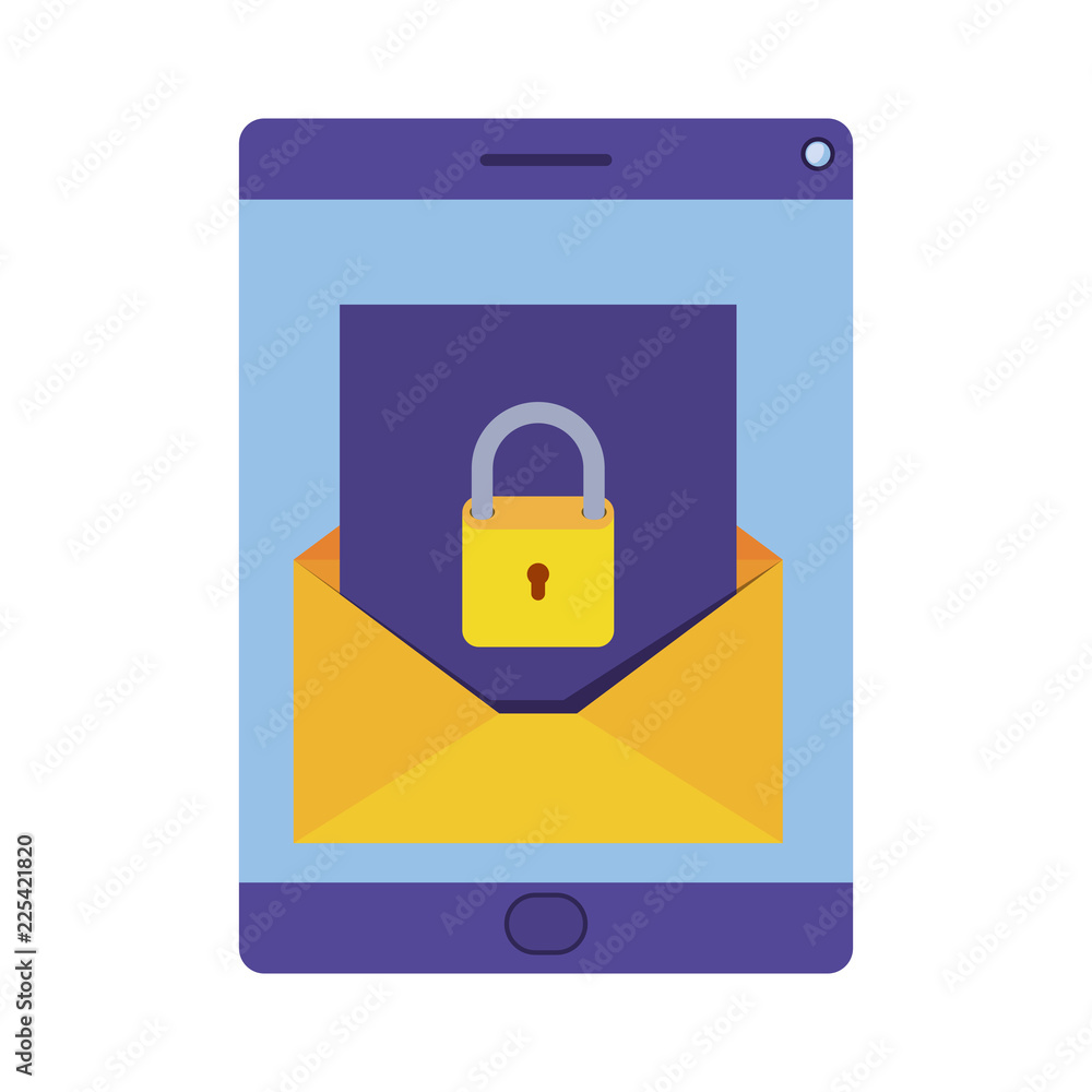 screen alarm message with padlock on isolated icon