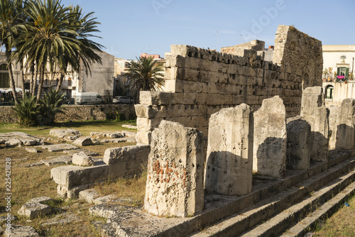 Roman ruins on Ortigia Island Syracuse, Sicily, Italy