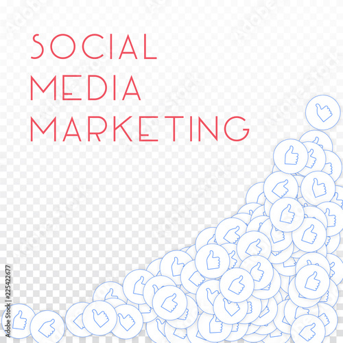 Social media icons. Social media marketing concept. Falling scattered thumbs up. Bottom right corner