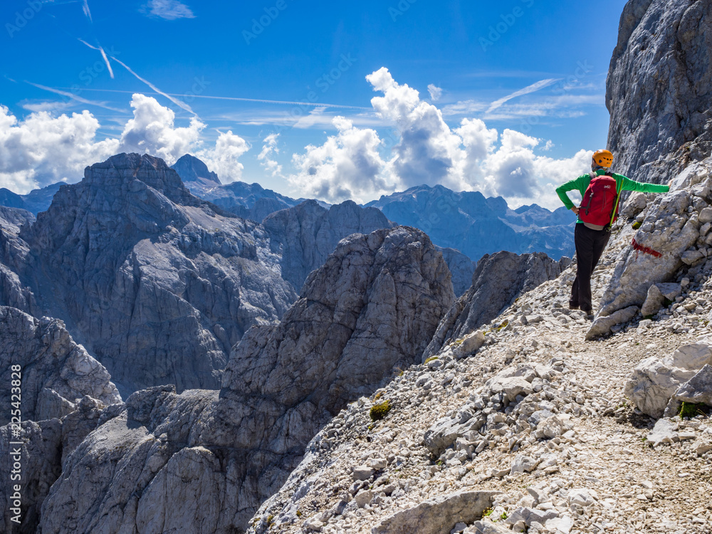 The mountaineer enjoying the view from the Prisank mountain in Julian Alps,
Slovenia