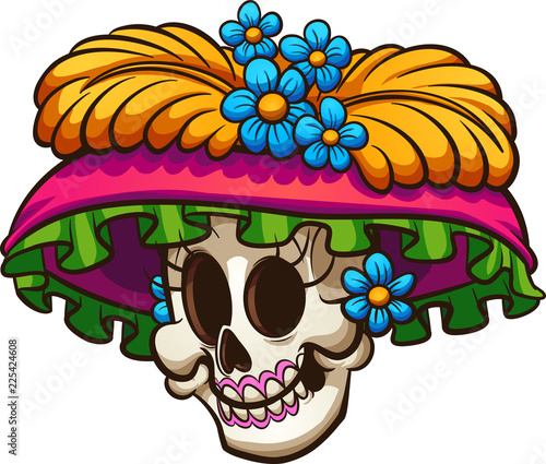 Day of the dead Mexican catrina skull. Vector clip art illustration with simple gradients. All in a single layer. 
