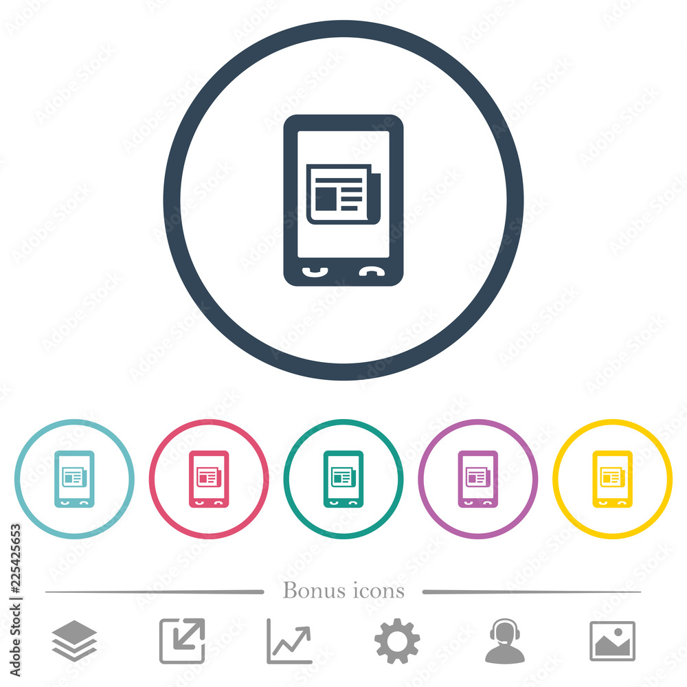 Mobile news flat color icons in round outlines Mobile news flat color icons in round outlines