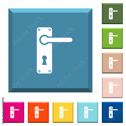 Right handed door handle with screws white icons on edged square buttons