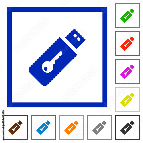 Hardware key flat framed icons