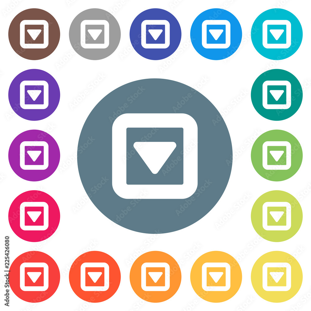 Toggle down flat white icons on round color backgrounds Toggle down flat white icons on round color backgrounds