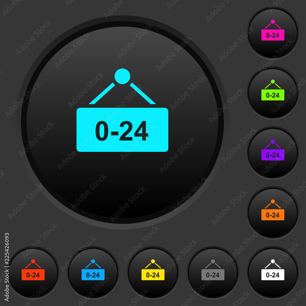 Hanging table with 24 hours dark push buttons with color icons Hanging table with 24 hours dark push buttons with color icons