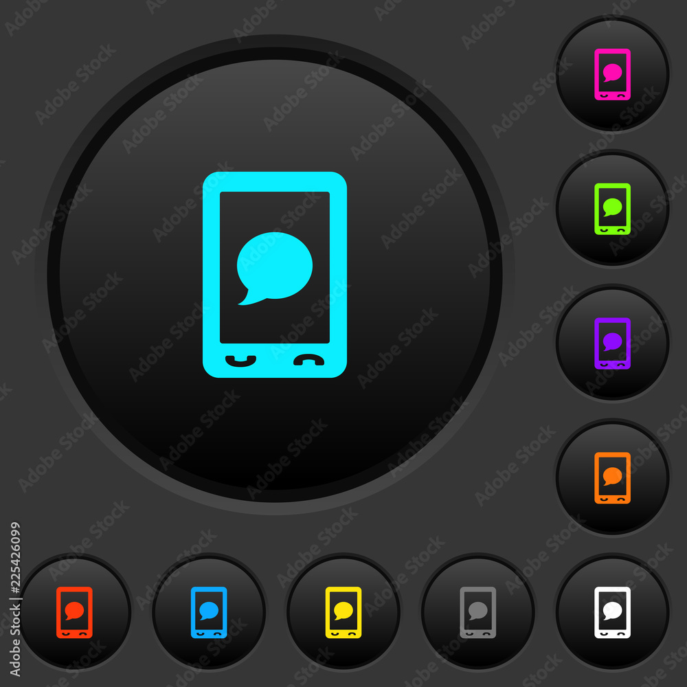Mobile sms message dark push buttons with color icons Mobile sms message dark push buttons with color icons