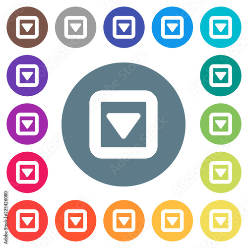 Toggle down flat white icons on round color backgrounds