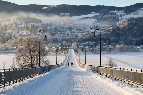 Bridge over lake Mjosa. Lillehammer, Norway photo
