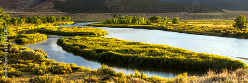 Ultrawide panorama of the Green River in Browns Park National Wildlife Refuge in northwestern Colorado