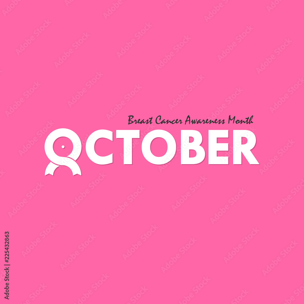 October typographical & ribbon icon.Breast Cancer October Awareness Month Typographical Campaign Background.Women health vector design.Breast cancer awareness logo design. October typographical & ribbon icon.Breast Cancer October Awareness Month Typographical Campaign Background.Women health vector design.Breast cancer awareness logo design.