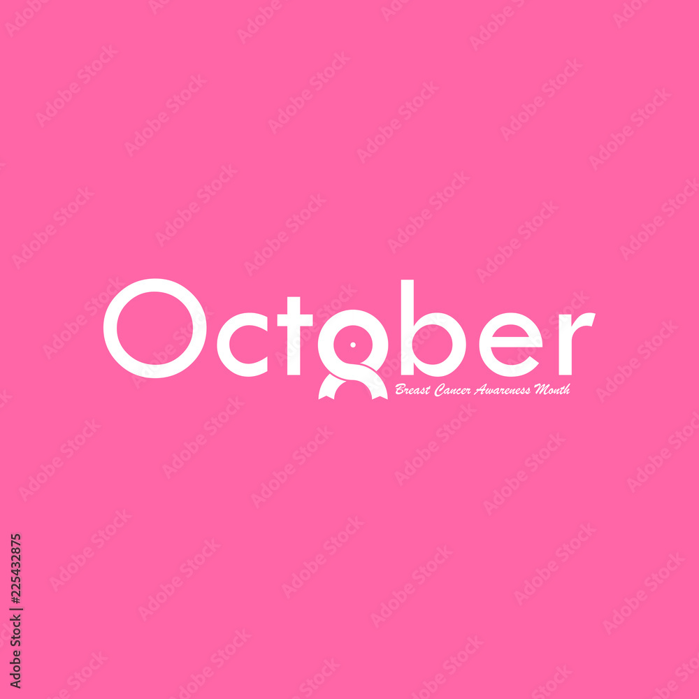 October typographical & ribbon icon.Breast Cancer October Awareness Month Typographical Campaign Background.Women health vector design.Breast cancer awareness logo design. October typographical & ribbon icon.Breast Cancer October Awareness Month Typographical Campaign Background.Women health vector design.Breast cancer awareness logo design.