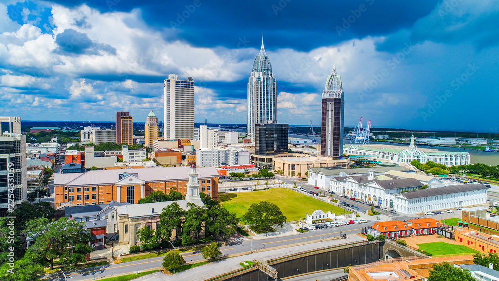 Downtown Mobile Alabama AL Skyline Aerial Stock Photo | Adobe Stock