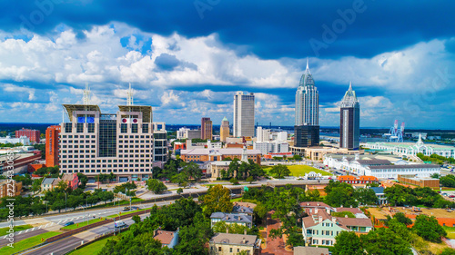 Fotografie, Obraz Aerial View of Downtown Mobile, Alabama, USA Skyline