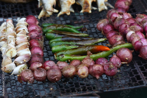 grilled food in market on the morning