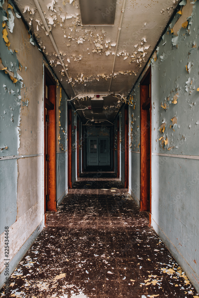 Derelict Blue Hallway with Peeling Paint - Abandoned Cresson Prison &  Sanatorium - Pennsylvania Stock Photo | Adobe Stock