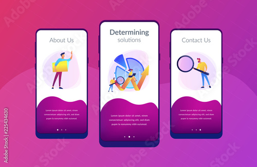 People recording analytics data of the IT project identifying business needs and determining solutions to business problems. Business analysis IT concept. Mobile UI UX app interface template.