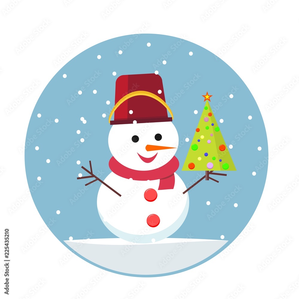 snowman and Christmas tree. vector illustration on background snowman and Christmas tree. vector illustration on background