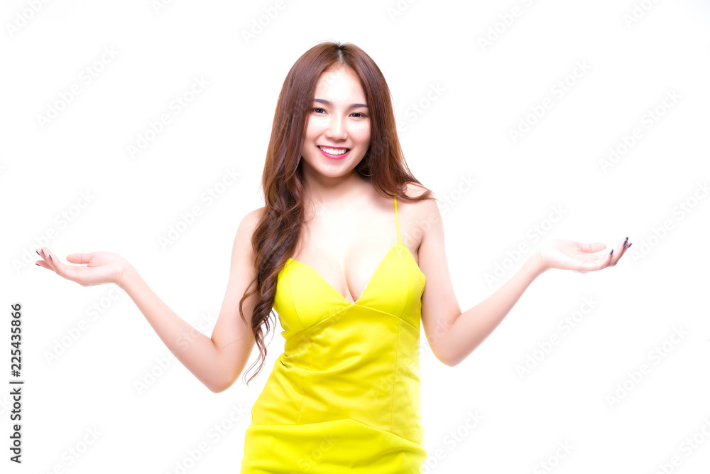 Portrait charming beautiful sexy woman isolated on white background. Attractive beautiful sexy girl act like a telling someone that don’t worry be happy or compact size hands. Gorgeous woman get happy Portrait charming beautiful sexy woman isolated on white background. Attractive beautiful sexy girl act like a telling someone that don’t worry be happy or compact size hands. Gorgeous woman get happy