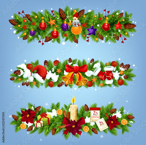 Christmas festive garland with Xmas gift and decor