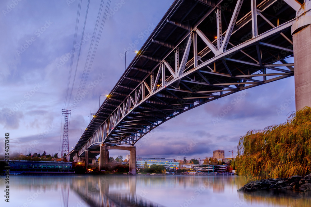 Bridge over Seattle river waterway park ,Washington, USA, Bridge over Seattle river waterway park ,Washington, USA,