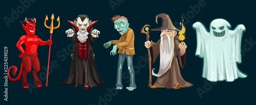 Halloween ghost, vampire and zombie characters