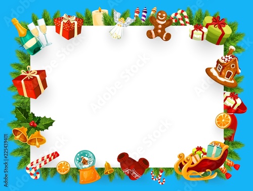 Christmas tree and New Year gifts greeting card