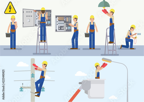 Vector illustration of electrician at work 