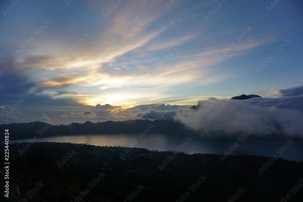 Beautiful sunrise from the top of Mount Batur - Bali, Indonesia