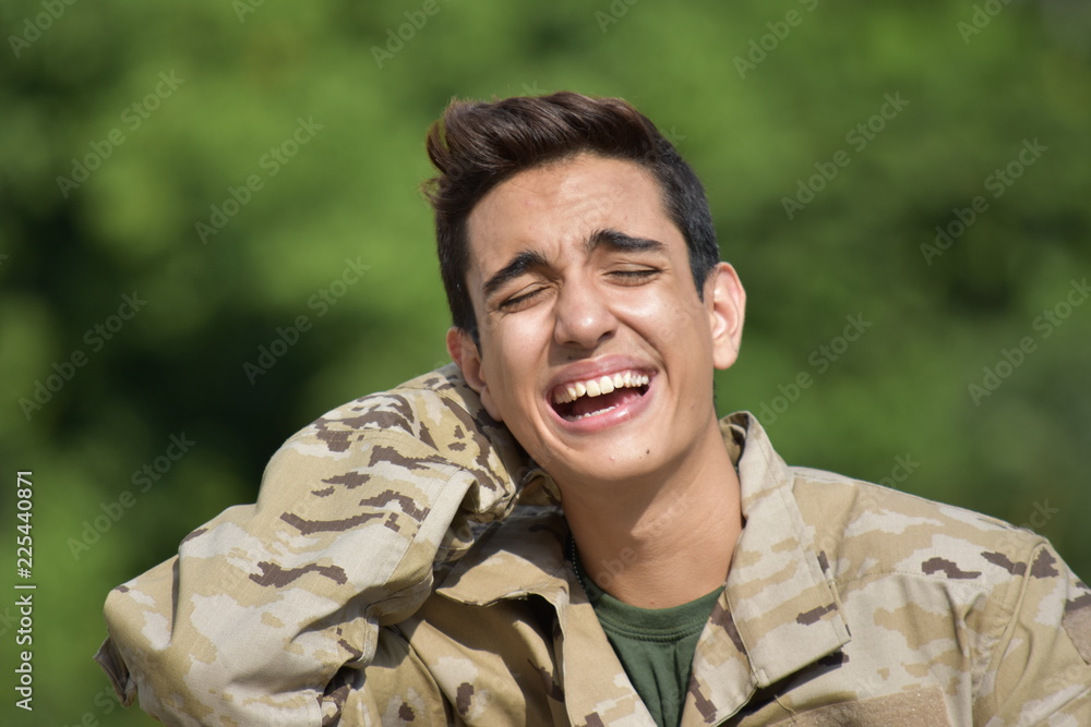 Latino Male Soldier And Anxiety