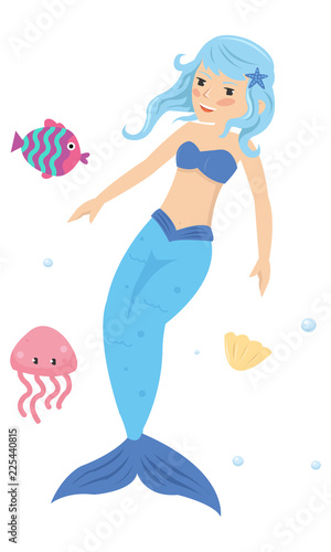 blue haired mermaid princess in the sea