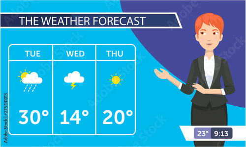 Vector illustration of journalist when she announce the weather on tv